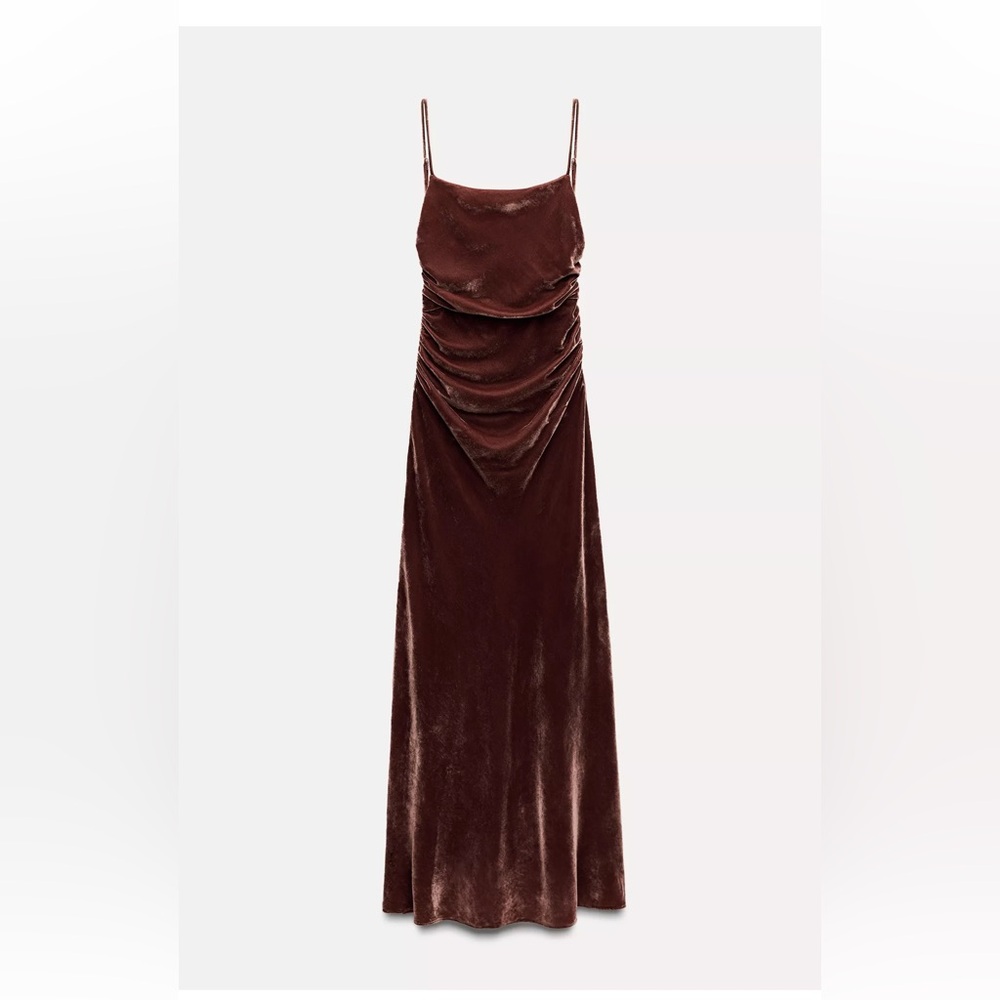 Brown Velvet Slip Dress with Spaghetti Straps